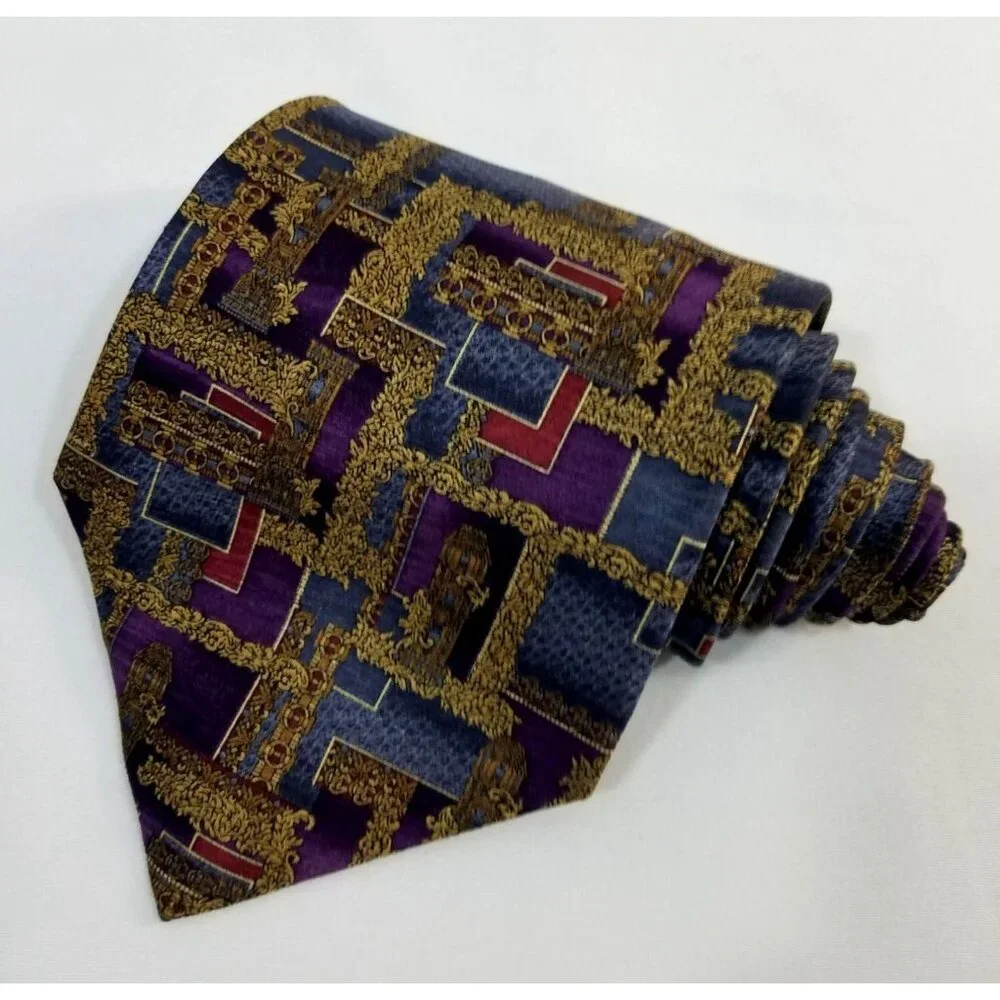 Daniel De Fasson Mens Necktie Geometric Pattern Silk Tie